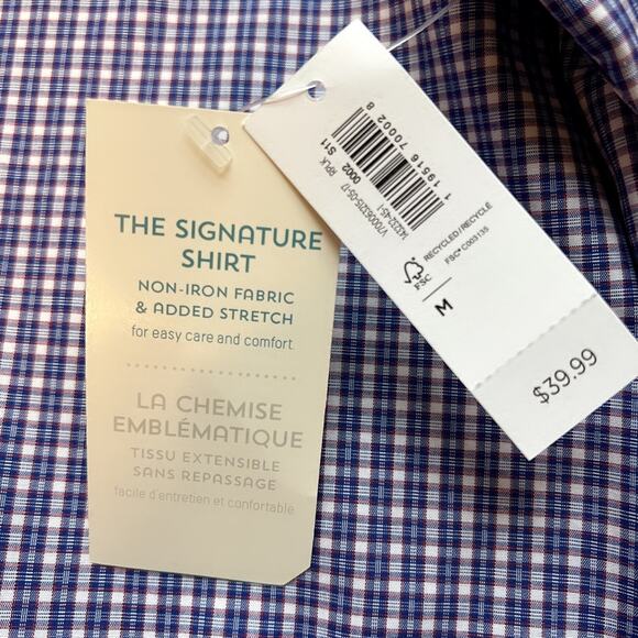 Men’s Old Navy Signature Slim Fit Button-down Shirt Blue Check Size M NWT - Picture 6 of 7